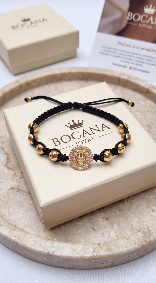 PULSERA ENTRELAZADA CORONA RX 8 BALINES #6 HOMBRE