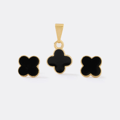 CONJUNTO CLOVER NEGRO TOPOS Y DIJE