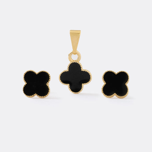 CONJUNTO CLOVER NEGRO TOPOS Y DIJE