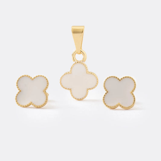 CONJUNTO CLOVER BLANCO TOPOS Y DIJE