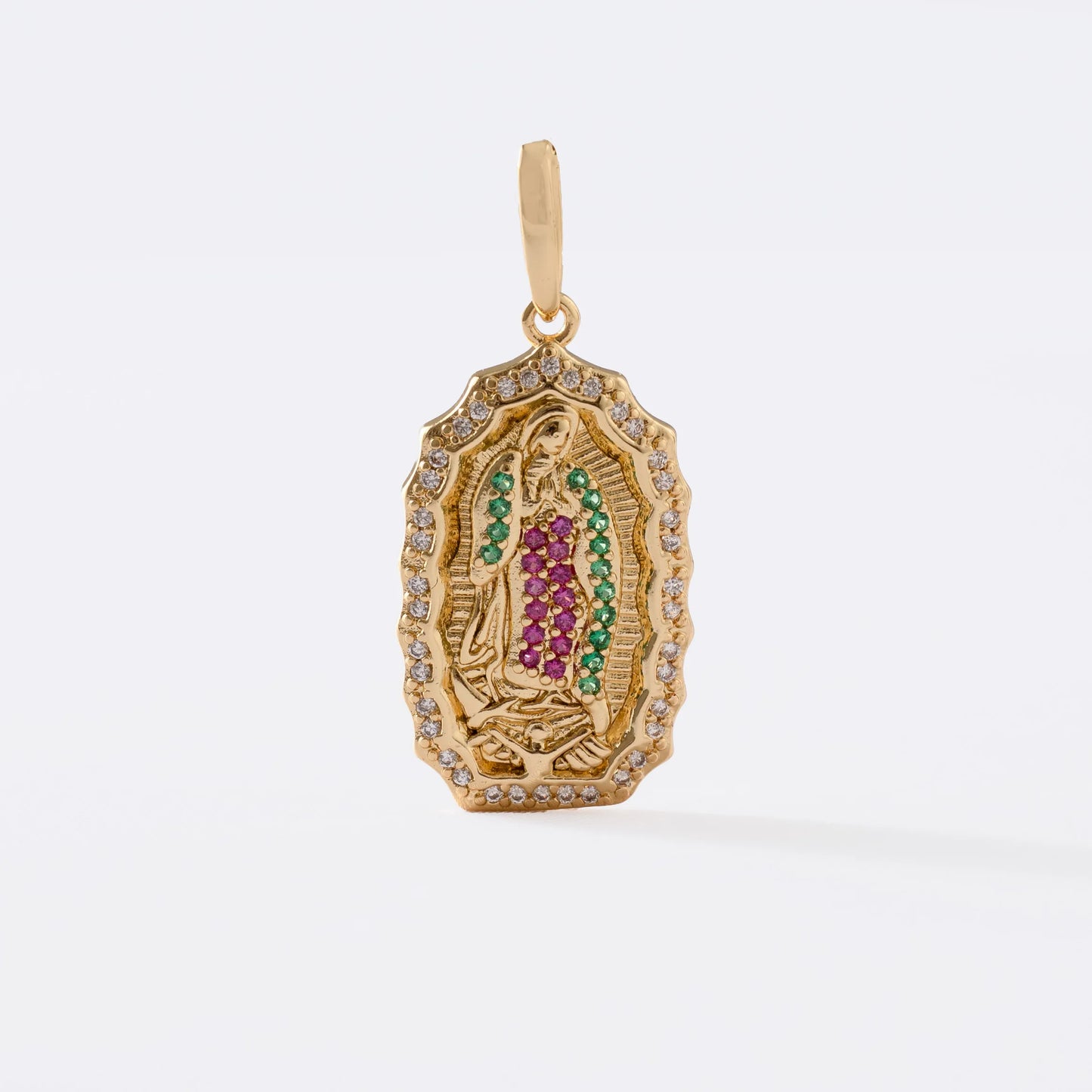 COMBO DIJE GUADALUPE COLORES CON CADENA CHINA ORO LAMINADO