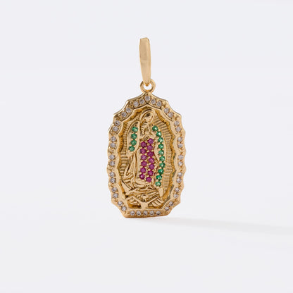 COMBO DIJE GUADALUPE COLORES CON CADENA CHINA ORO LAMINADO