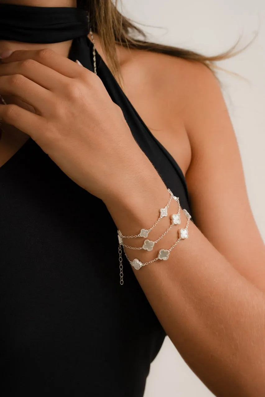 PULSERA DE PLATA CLOVER NACAR 17CM