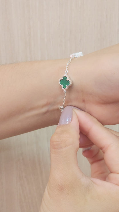 PULSERA DE PLATA CLOVER MALAQUITA 17CM