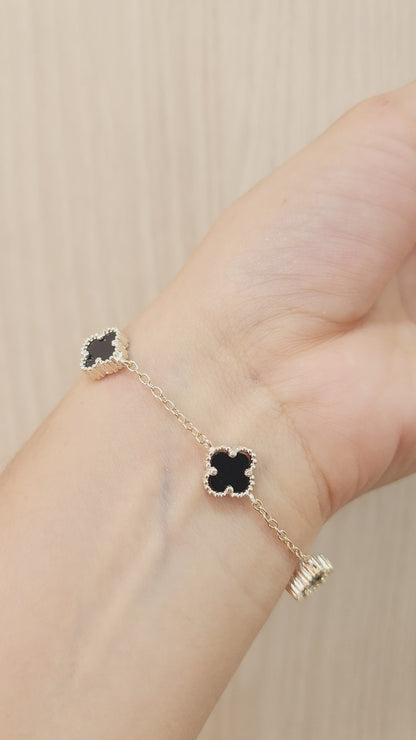 PULSERA DE PLATA CLOVER NEGRA 17CM