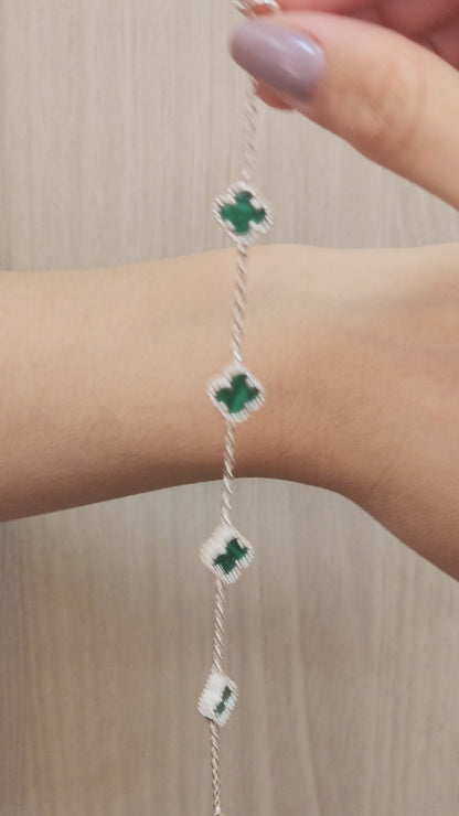 PULSERA DE PLATA CLOVER MALAQUITA 17CM